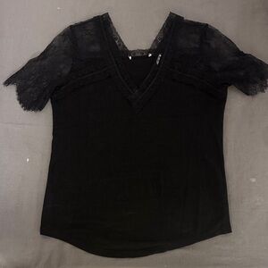 Elegant Black Lace V-Neck Blouse